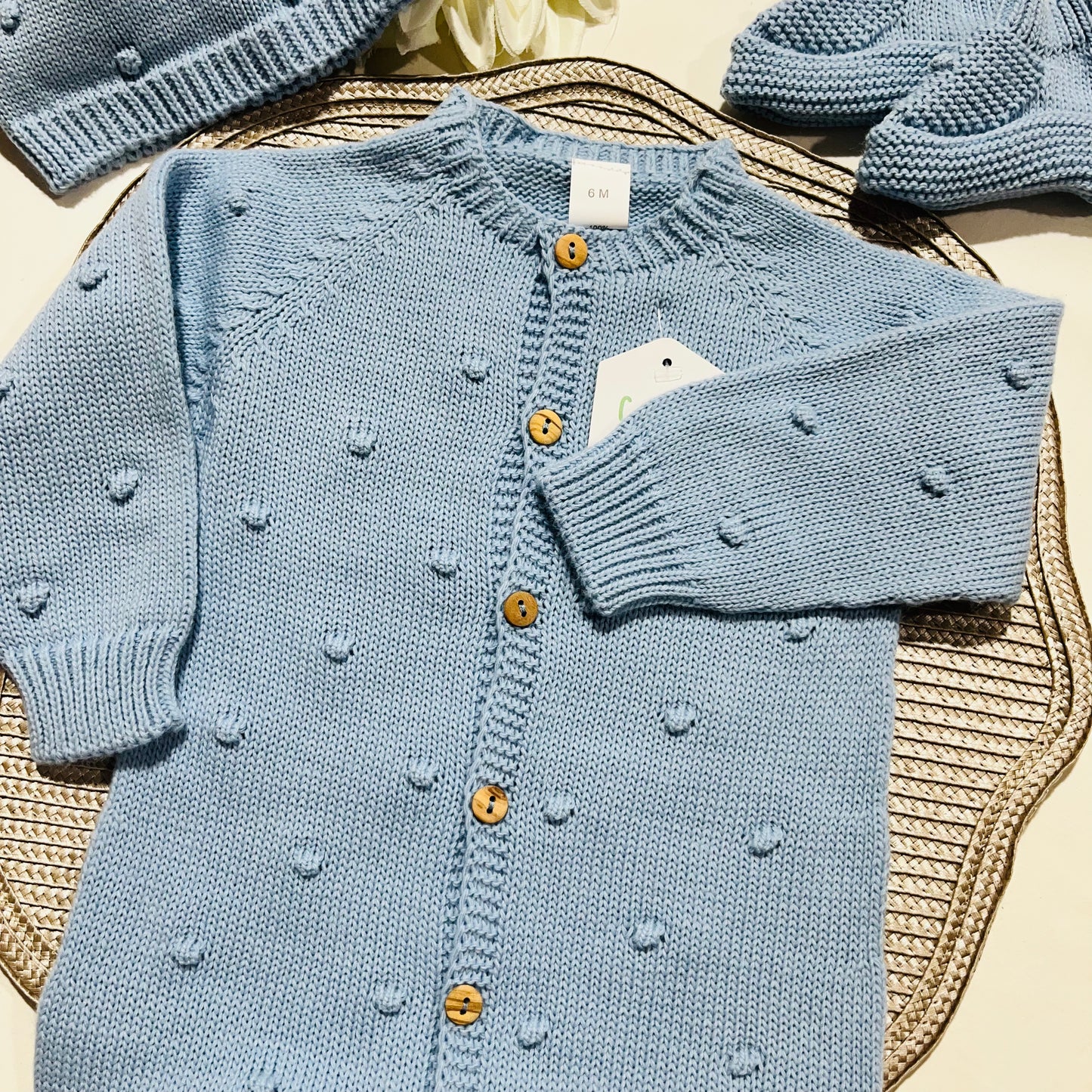 Conjunto macacão pompom - 3 peças - Azul cobalto