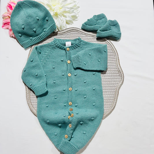 Conjunto macacão pompom - 3 peças - Verde