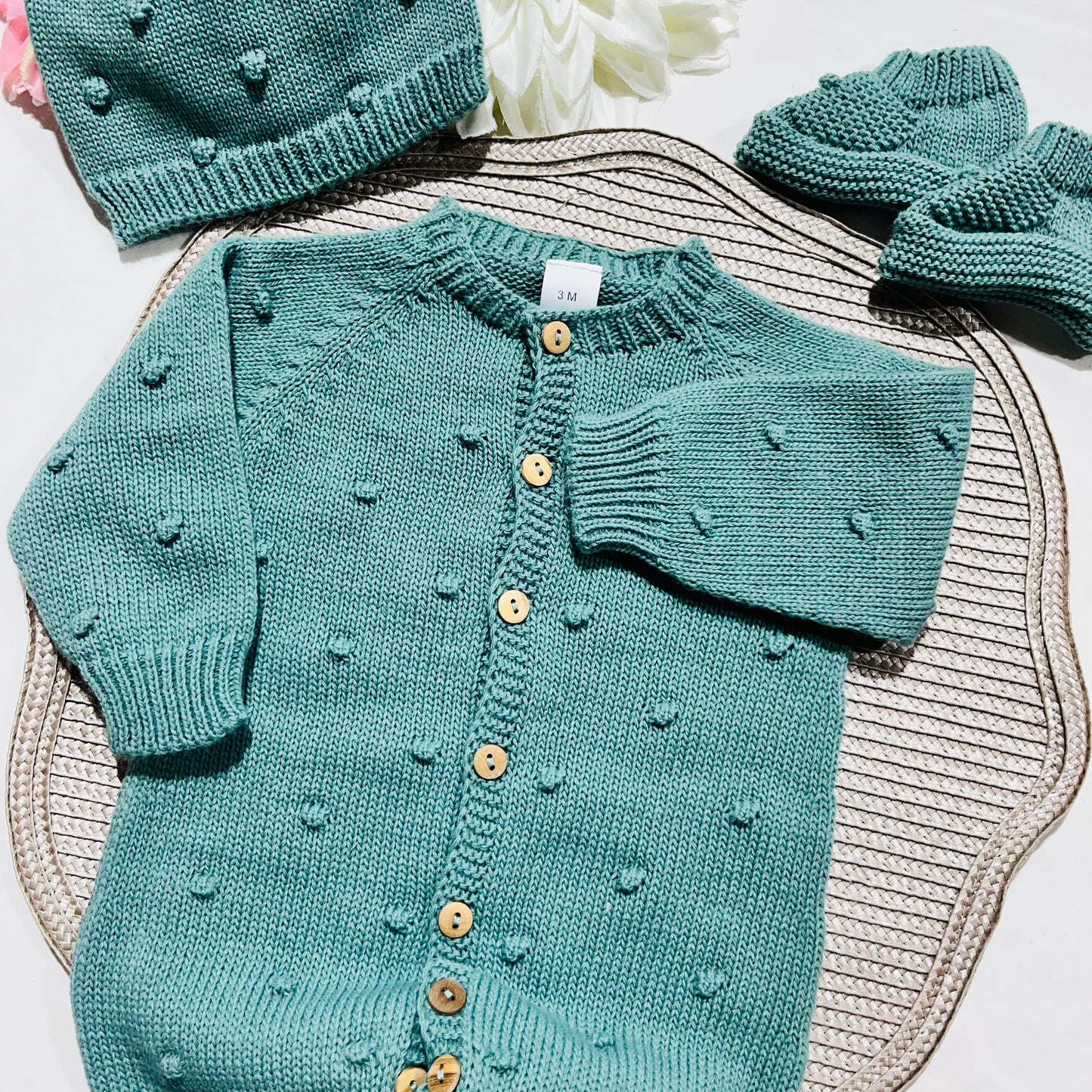 Conjunto macacão pompom - 3 peças - Verde