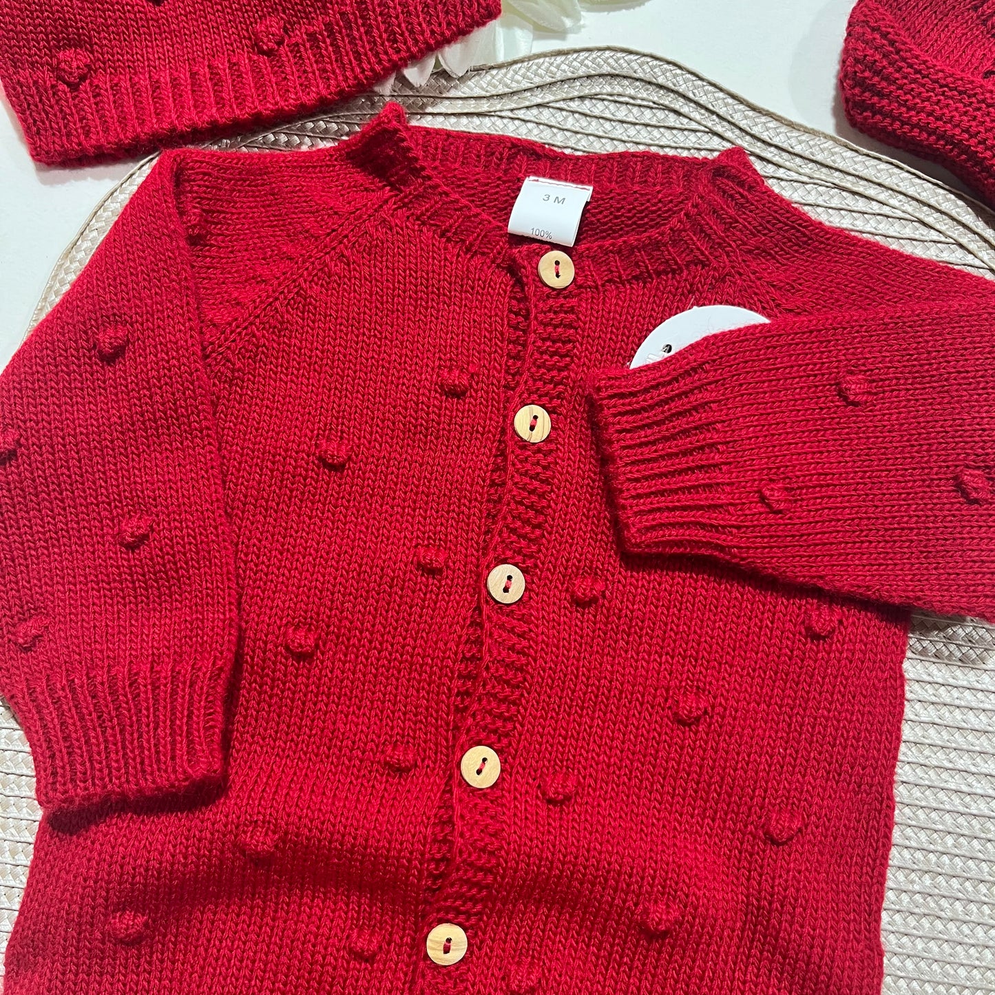Conjunto macacão pompom - 3 peças - vermelho