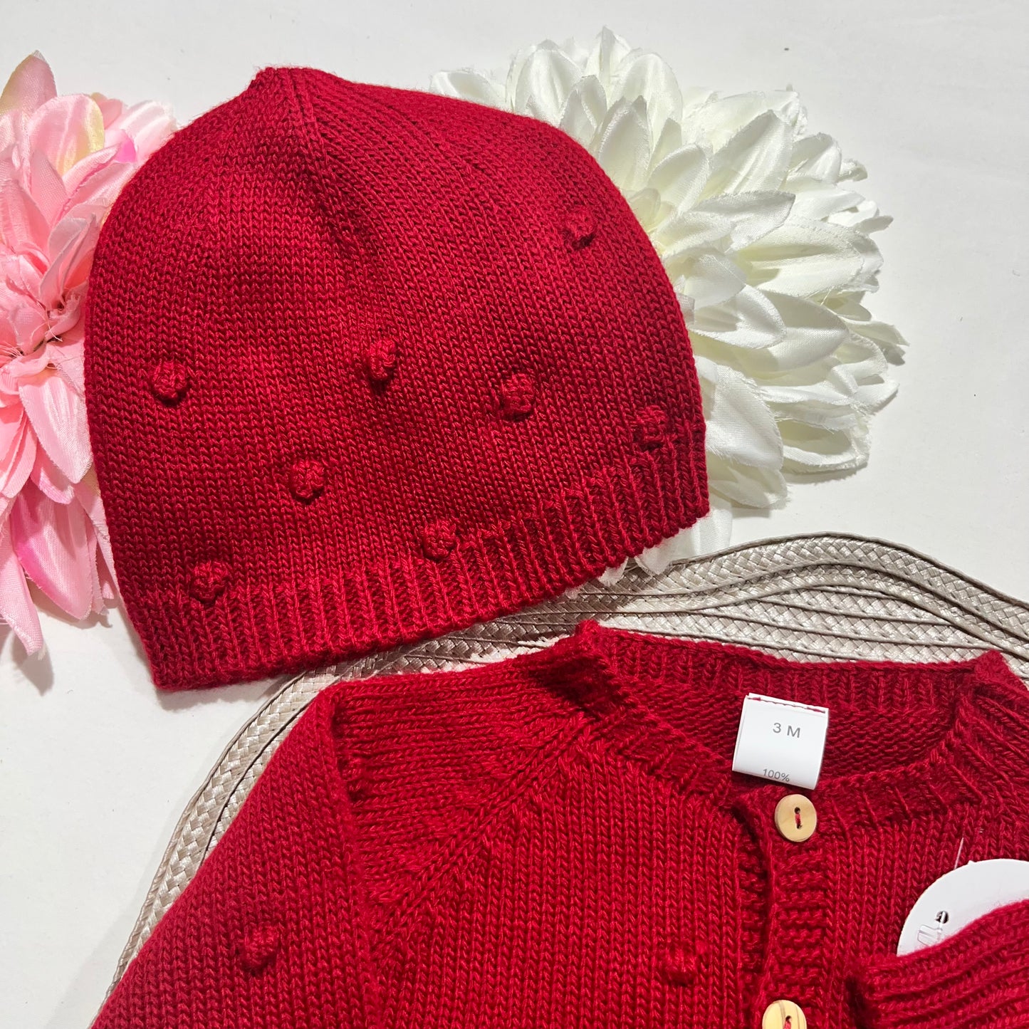 Conjunto macacão pompom - 3 peças - vermelho