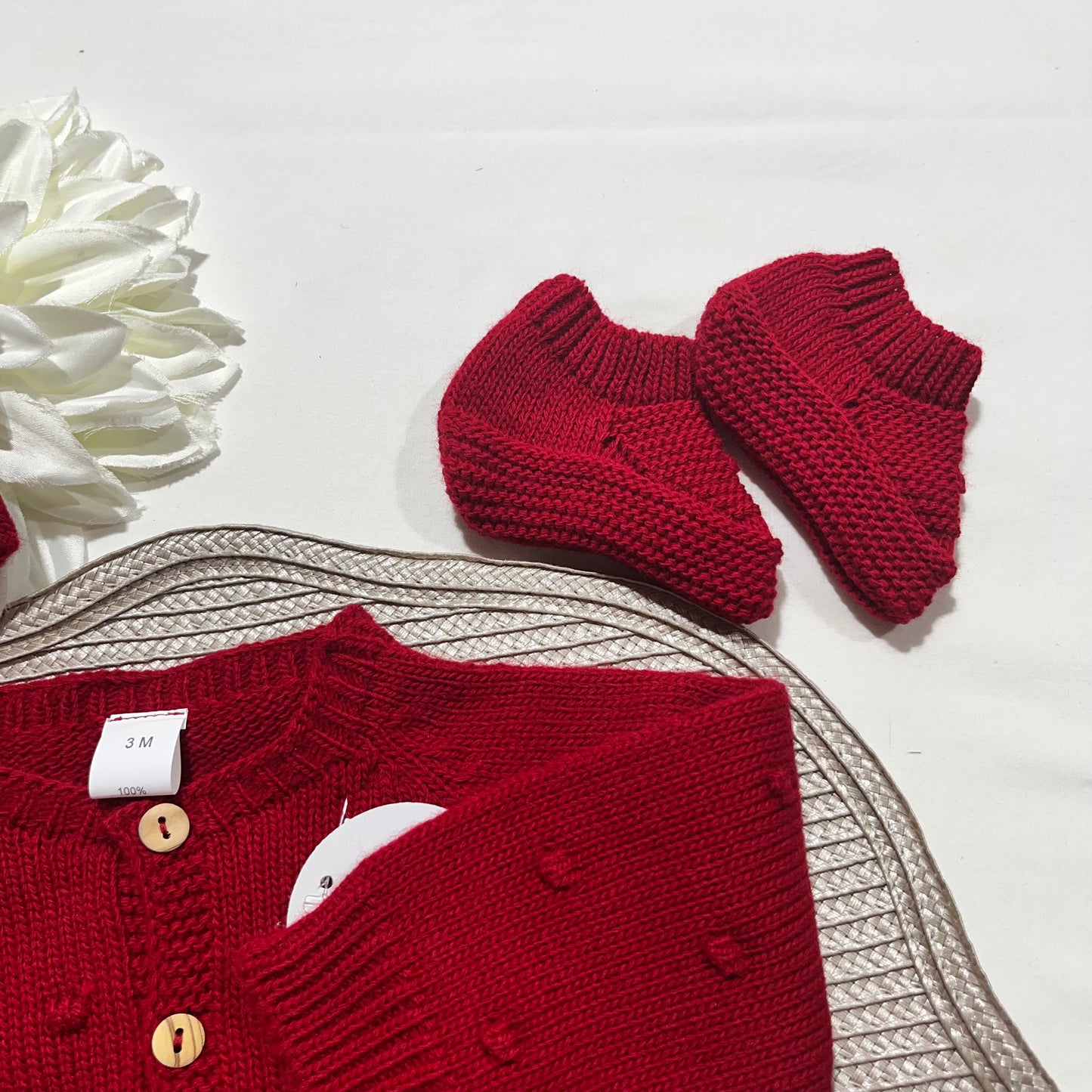 Conjunto macacão pompom - 3 peças - vermelho
