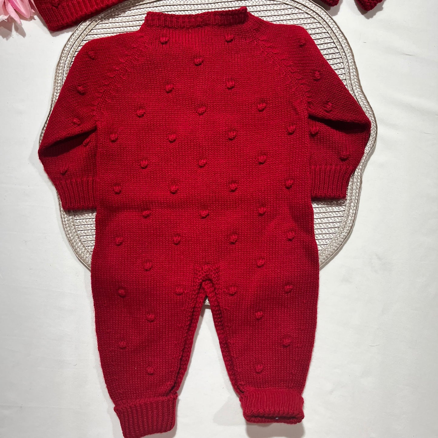 Conjunto macacão pompom - 3 peças - vermelho