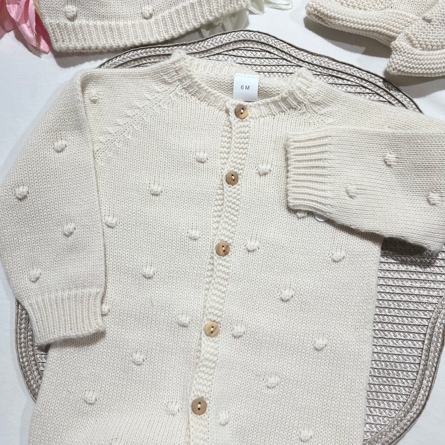 Conjunto macacão pompom - 3 peças - Areia