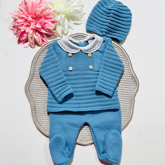 Conjunto Lucas em malha suave -Azul cobalto - 3 e 6M