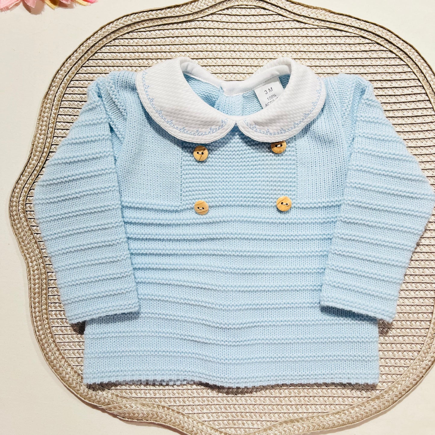 Conjunto Lucas em malha suave -Azul bebé - 3 e 6M