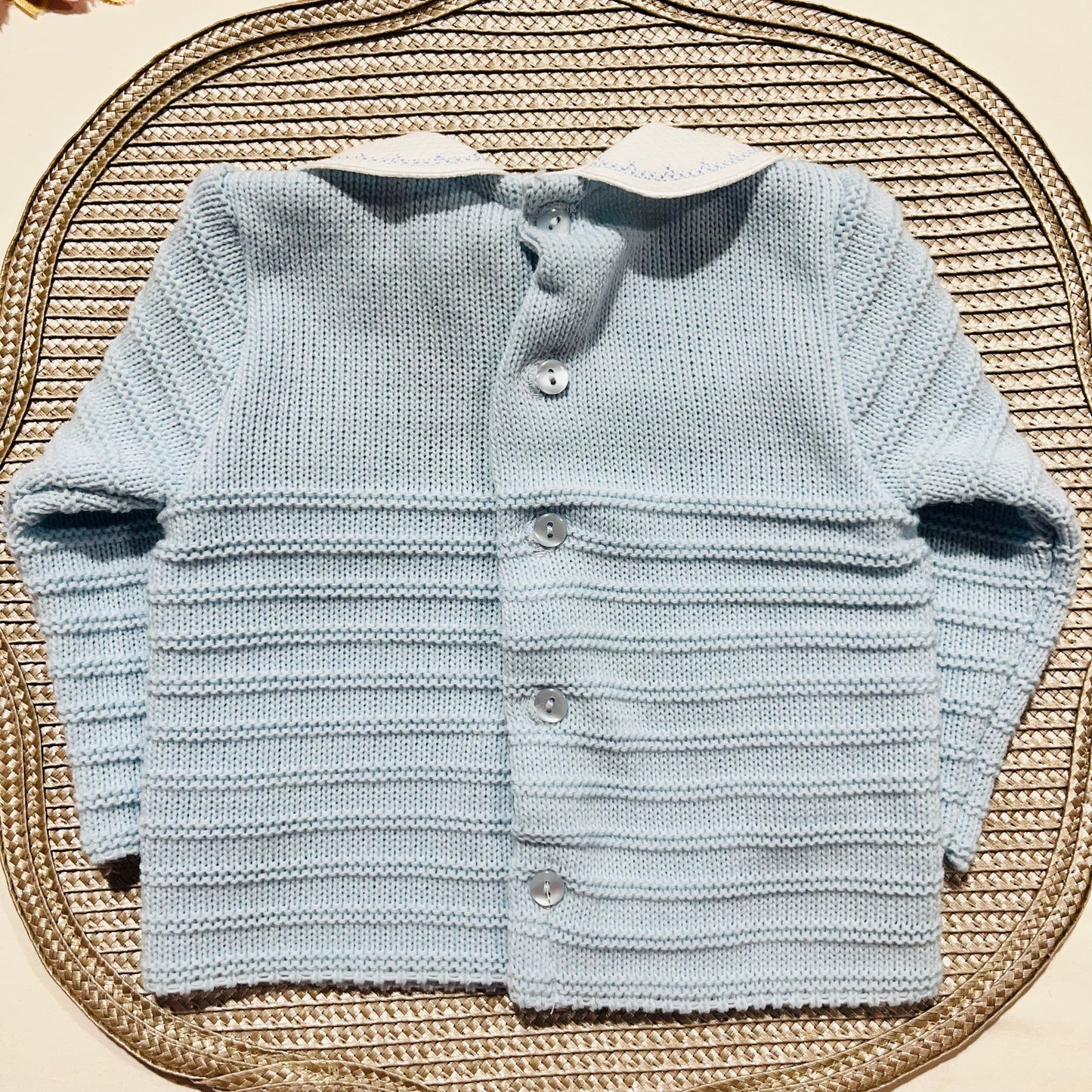 Conjunto Lucas em malha suave -Azul bebé - 3 e 6M