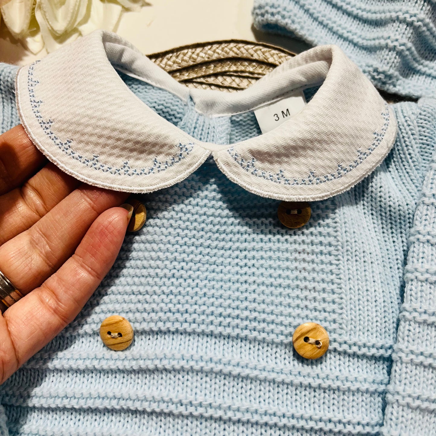 Conjunto Lucas em malha suave -Azul bebé - 3 e 6M