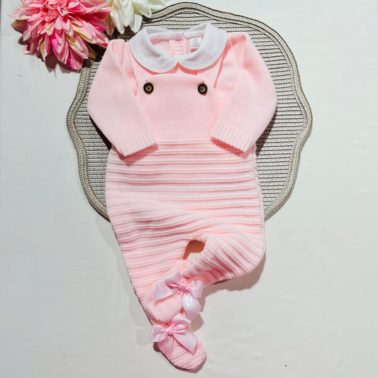 Conjunto Clara  em malha - Rosa bebé - 3 e 6M