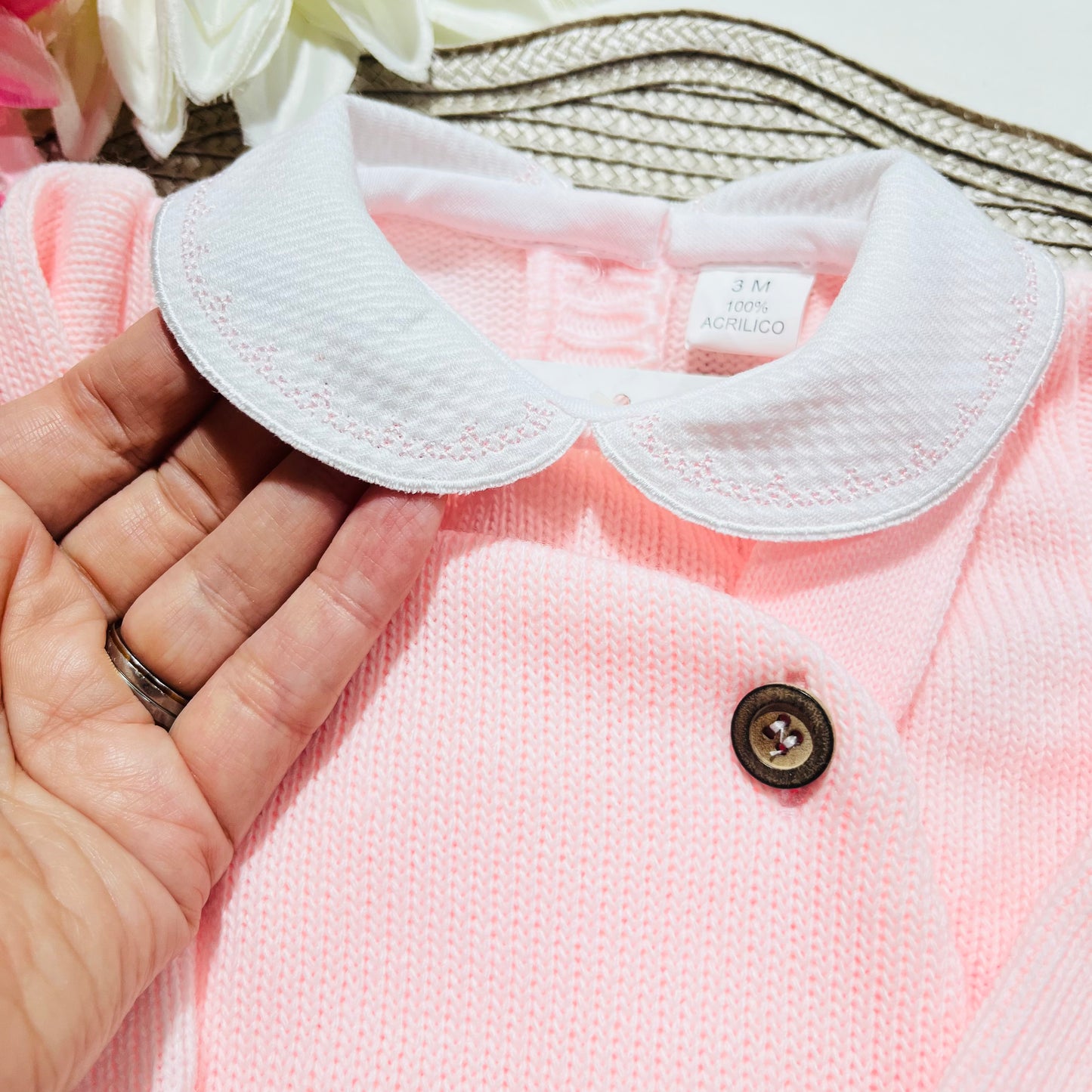 Conjunto Clara  em malha - Rosa bebé - 3 e 6M