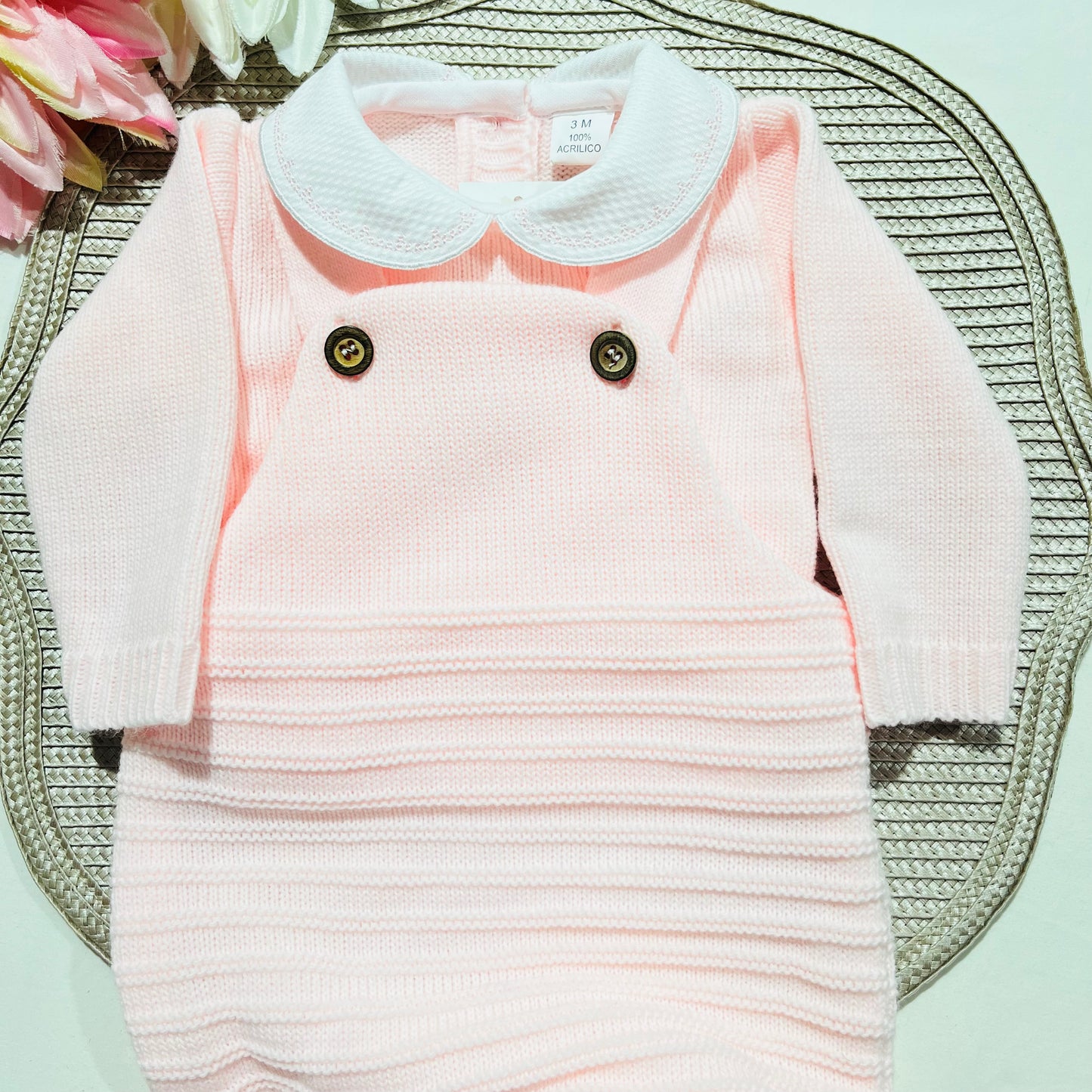 Conjunto Clara  em malha - Rosa bebé - 3 e 6M
