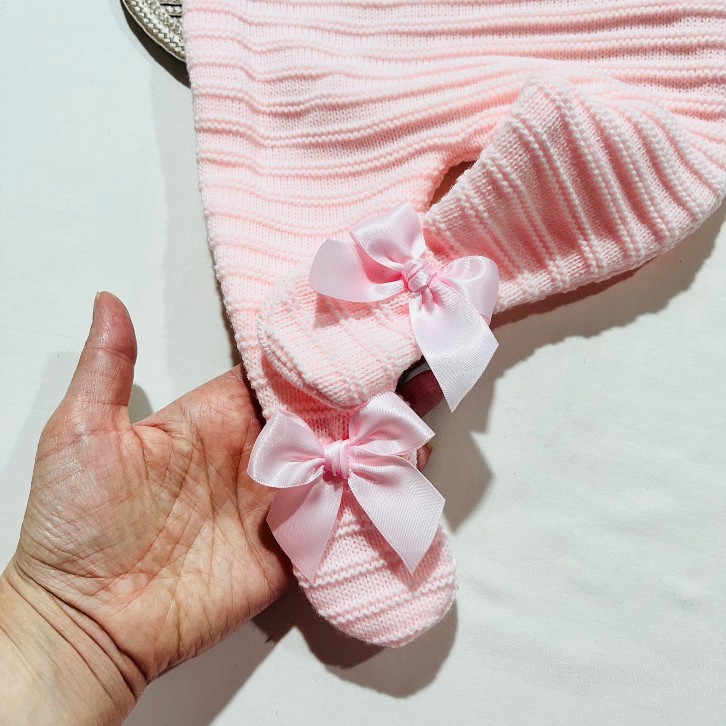 Conjunto Clara  em malha - Rosa bebé - 3 e 6M