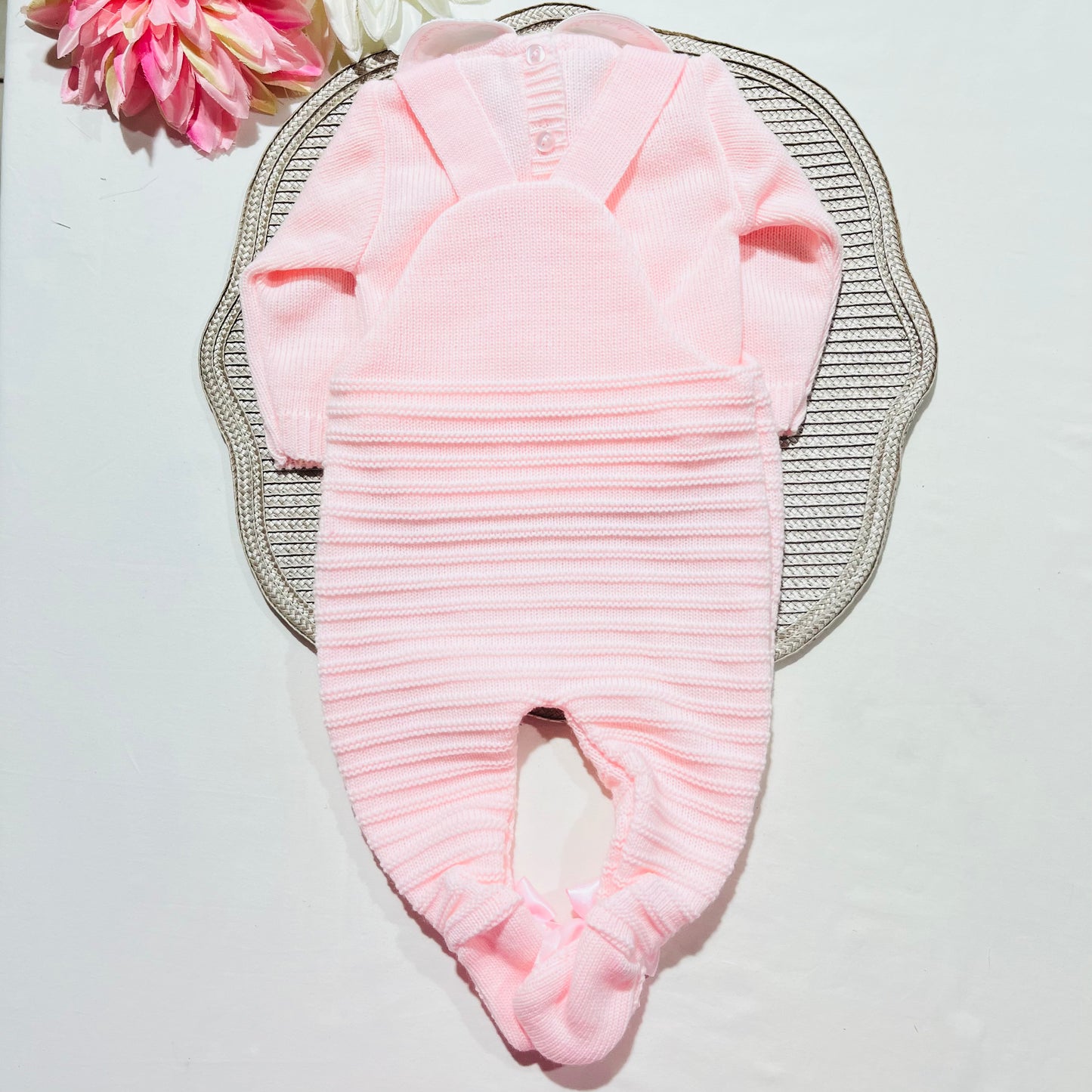 Conjunto Clara  em malha - Rosa bebé - 3 e 6M