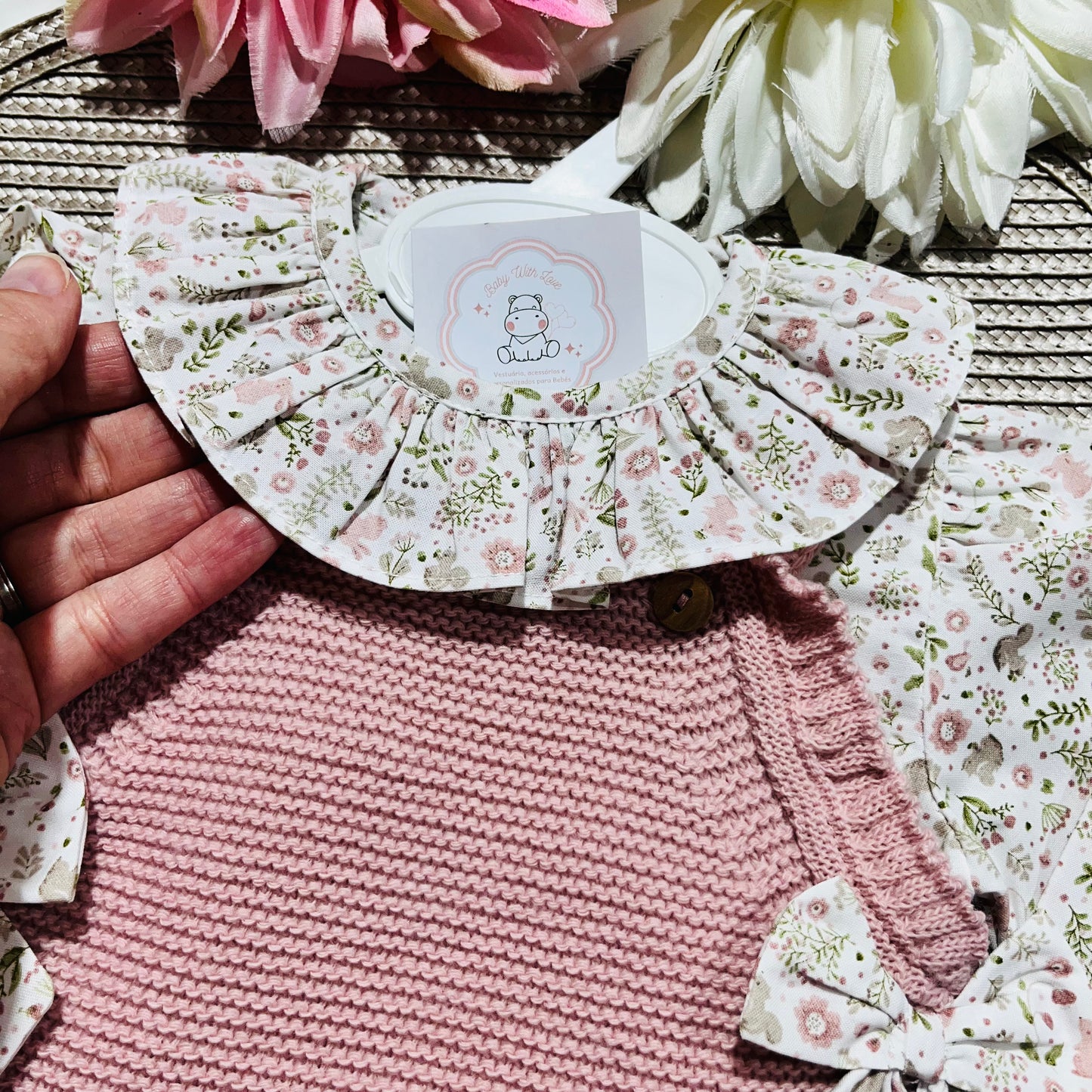 Conjunto Flor  para bebé - Rosa velho - 1 aos 12M