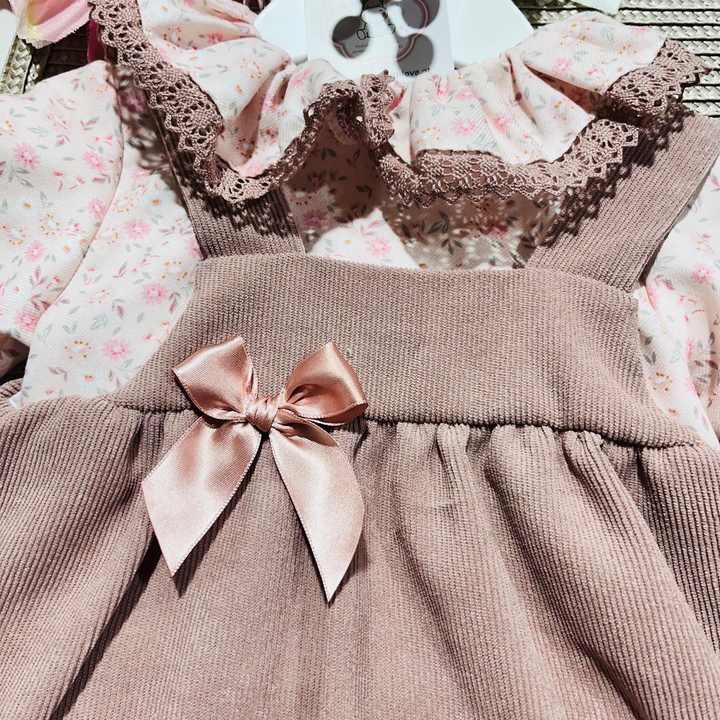 Vestido Aurora  para bebé - Rosa velho -  6 e 12M