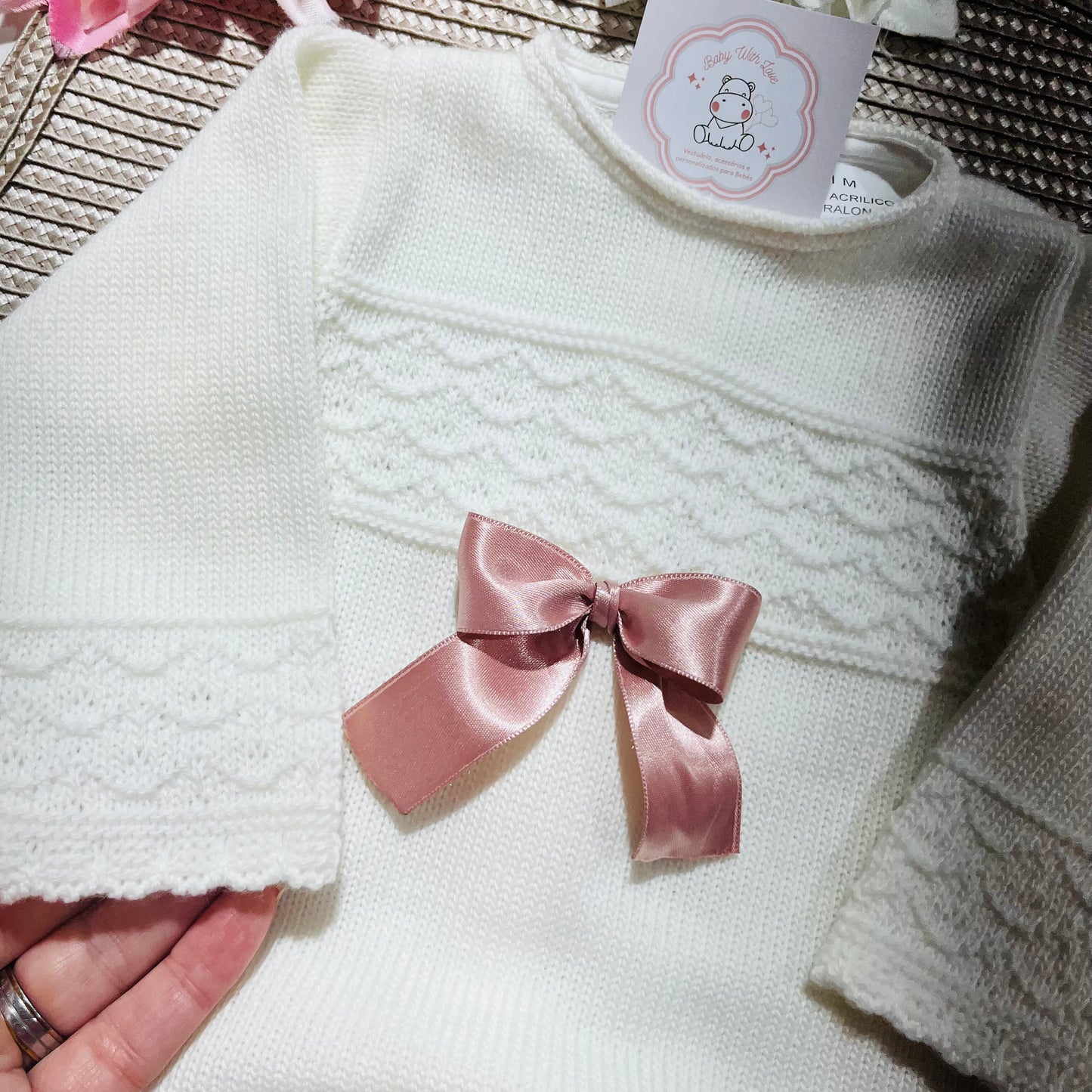 Conjunto Bianca  em malha para bebé  - Fato + Manta - Pérola - 1M