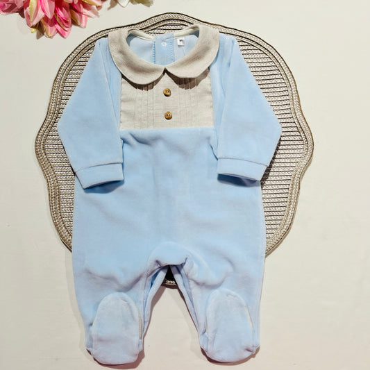 Babygrow em veludo - Linho - Qualidade PREMIUM - 1 e 3M - Azul