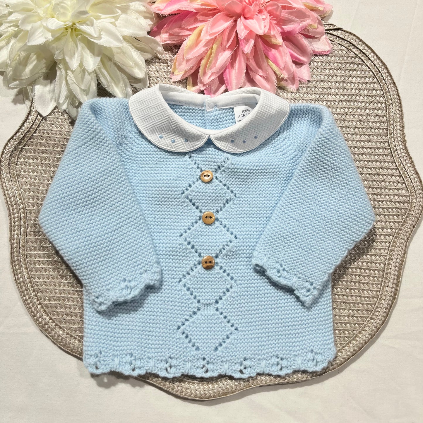 Conjunto Rodrigo em malha - 1/3M - Azul bebé
