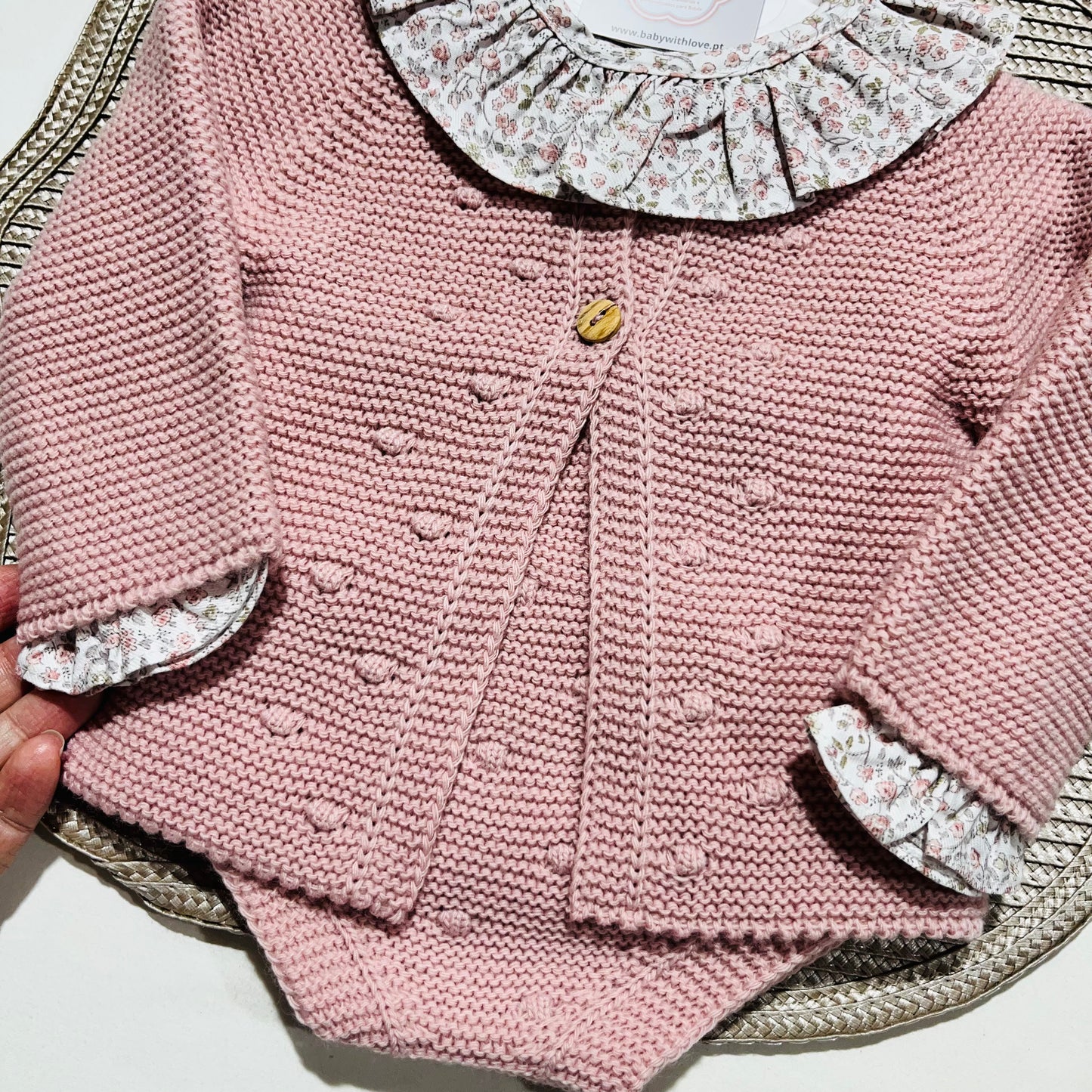 Conjunto Flor em malha para bebé - 1 aos 12M - Rosa velho