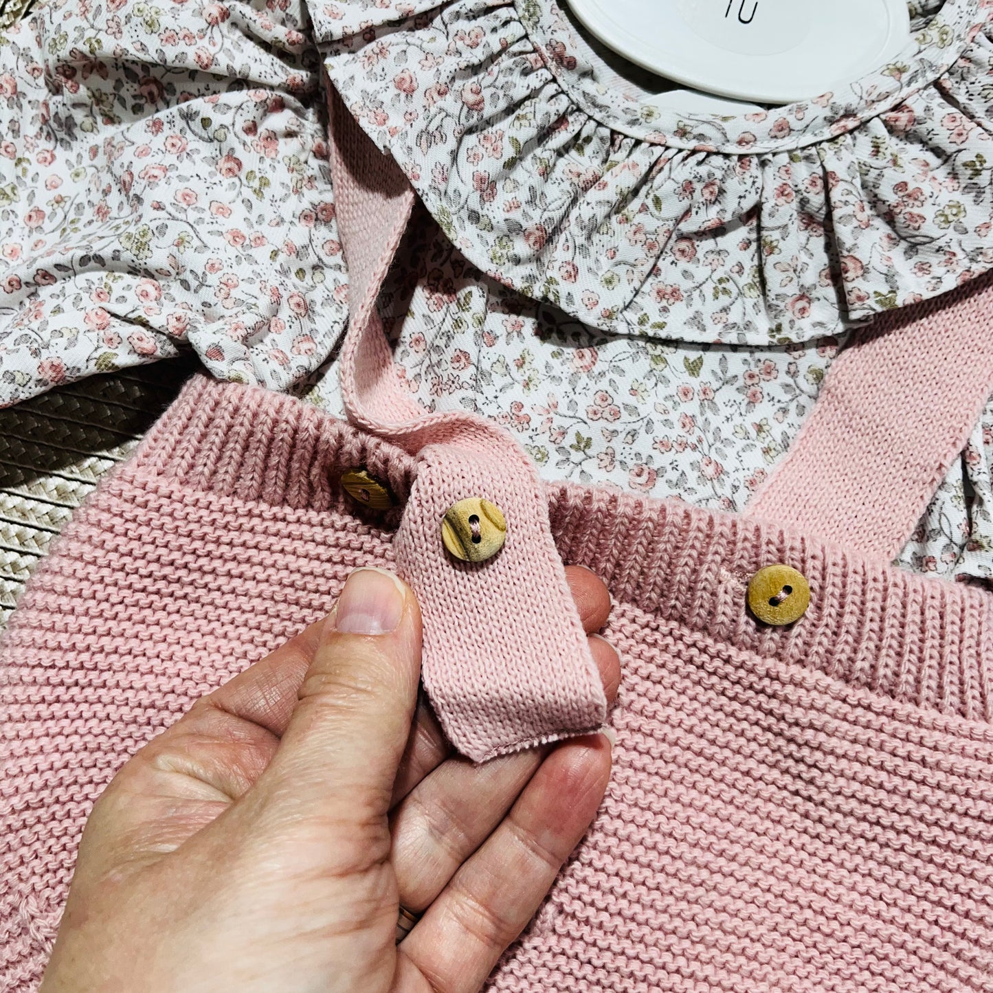 Conjunto Flor em malha para bebé - 1 aos 12M - Rosa velho
