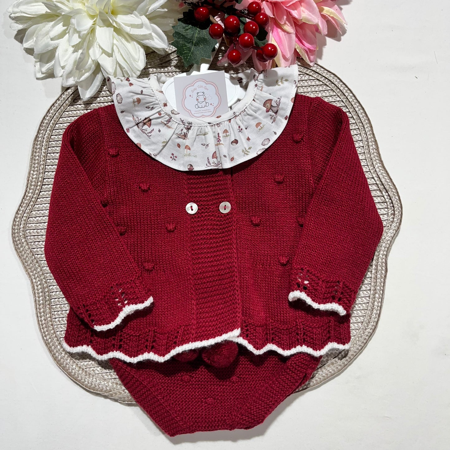 Conjunto Maria  em malha - 1 aos 12M - Vermelho
