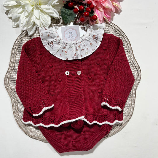 Conjunto Maria  em malha - 1 aos 12M - Vermelho