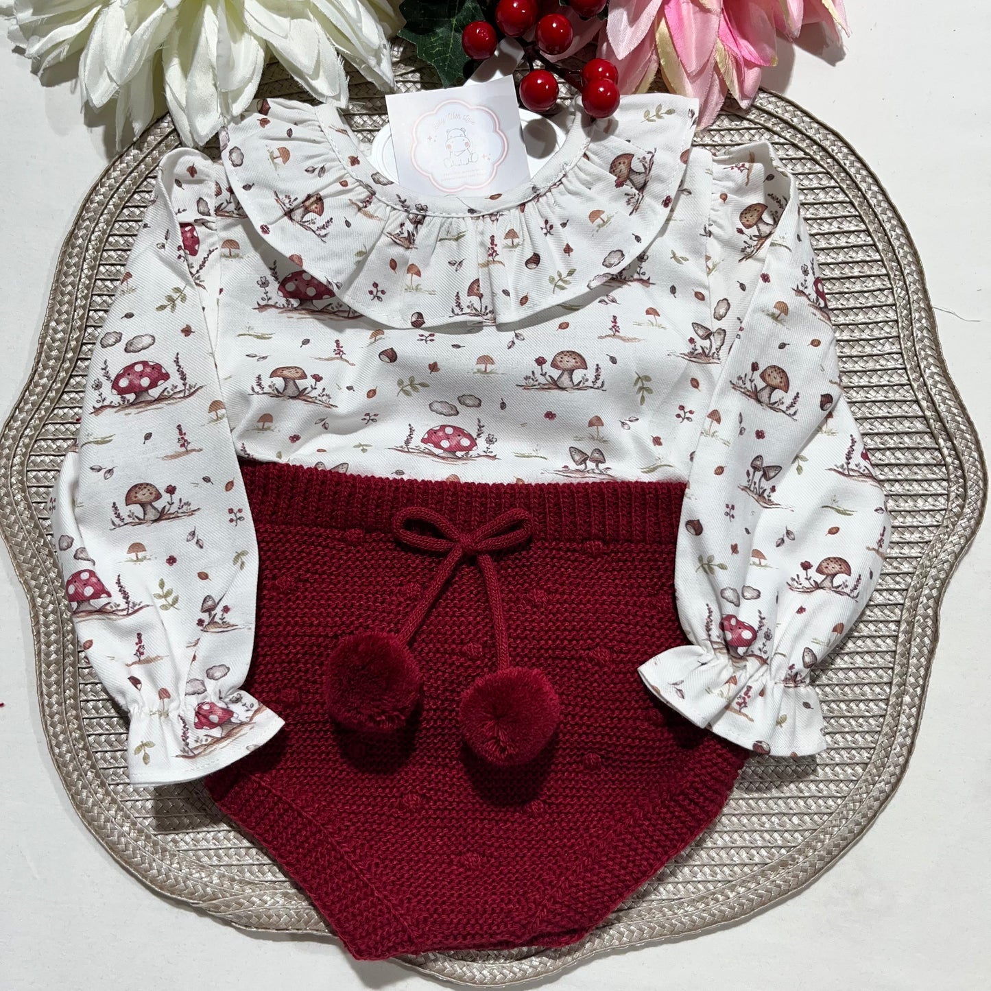 Conjunto Maria  em malha - 1 aos 12M - Vermelho