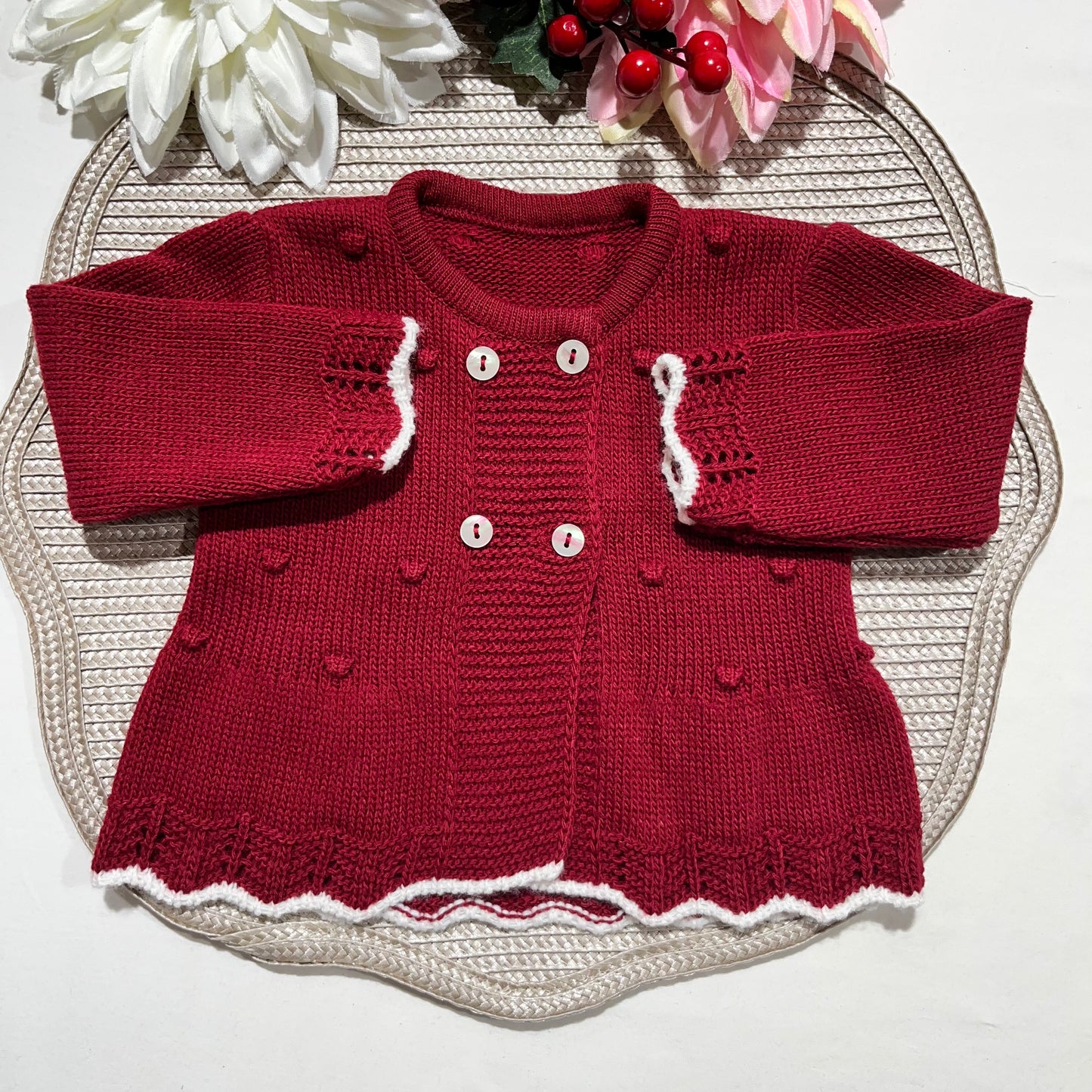 Conjunto Maria  em malha - 1 aos 12M - Vermelho