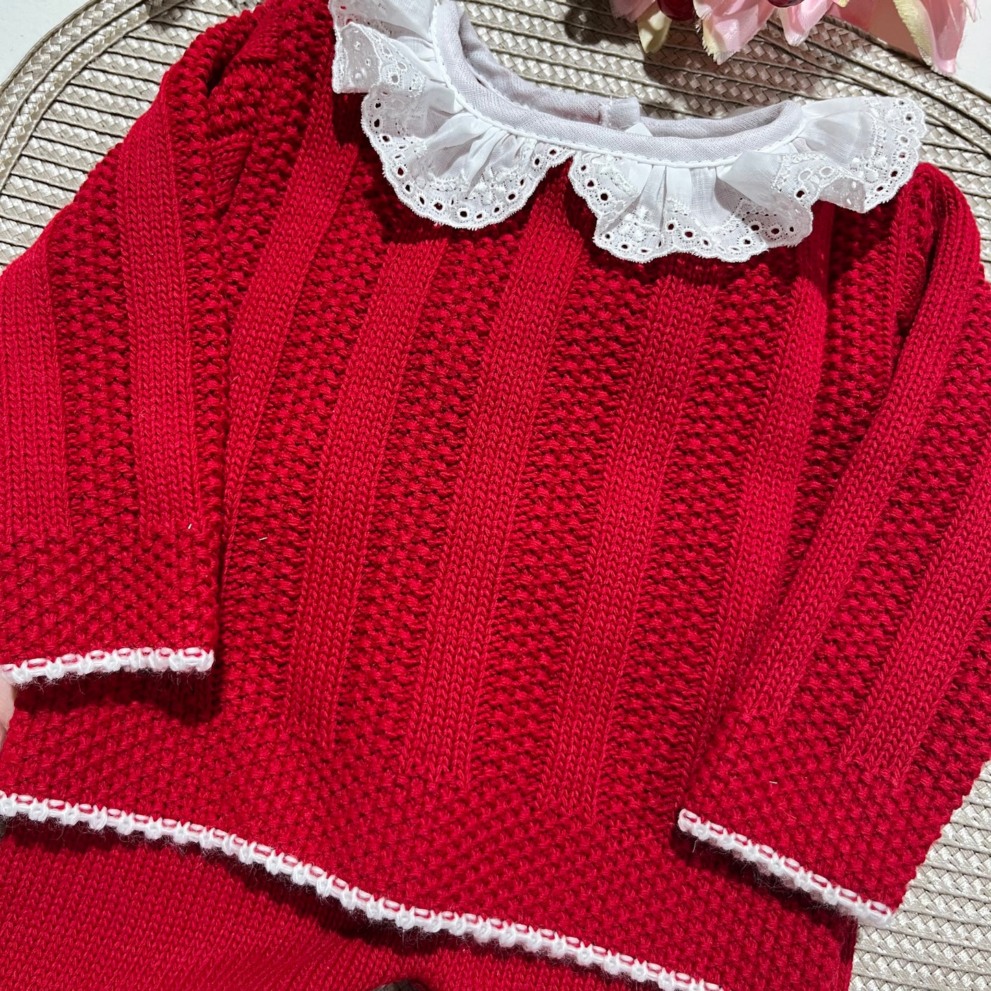 Conjunto Leonor  em malha - 1 M - Vermelho