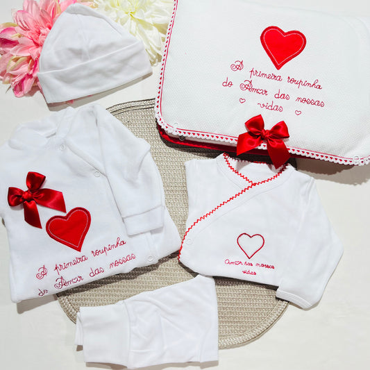 Primeira roupinha em veludo para recém-nascido - Vermelho - Amor