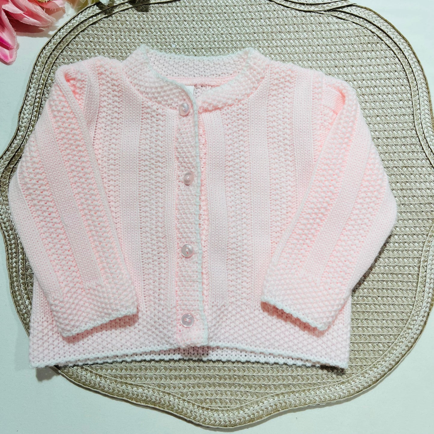Conjunto Matilde em malha - 3M e 6M - Rosa bebé