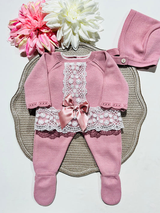 Conjunto Inês para bebé - 1 e 3M - Rosa velho