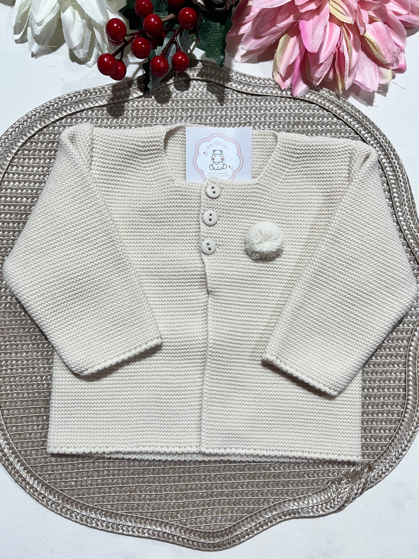 Casaco Pompom para bebé - 3 aos 12M