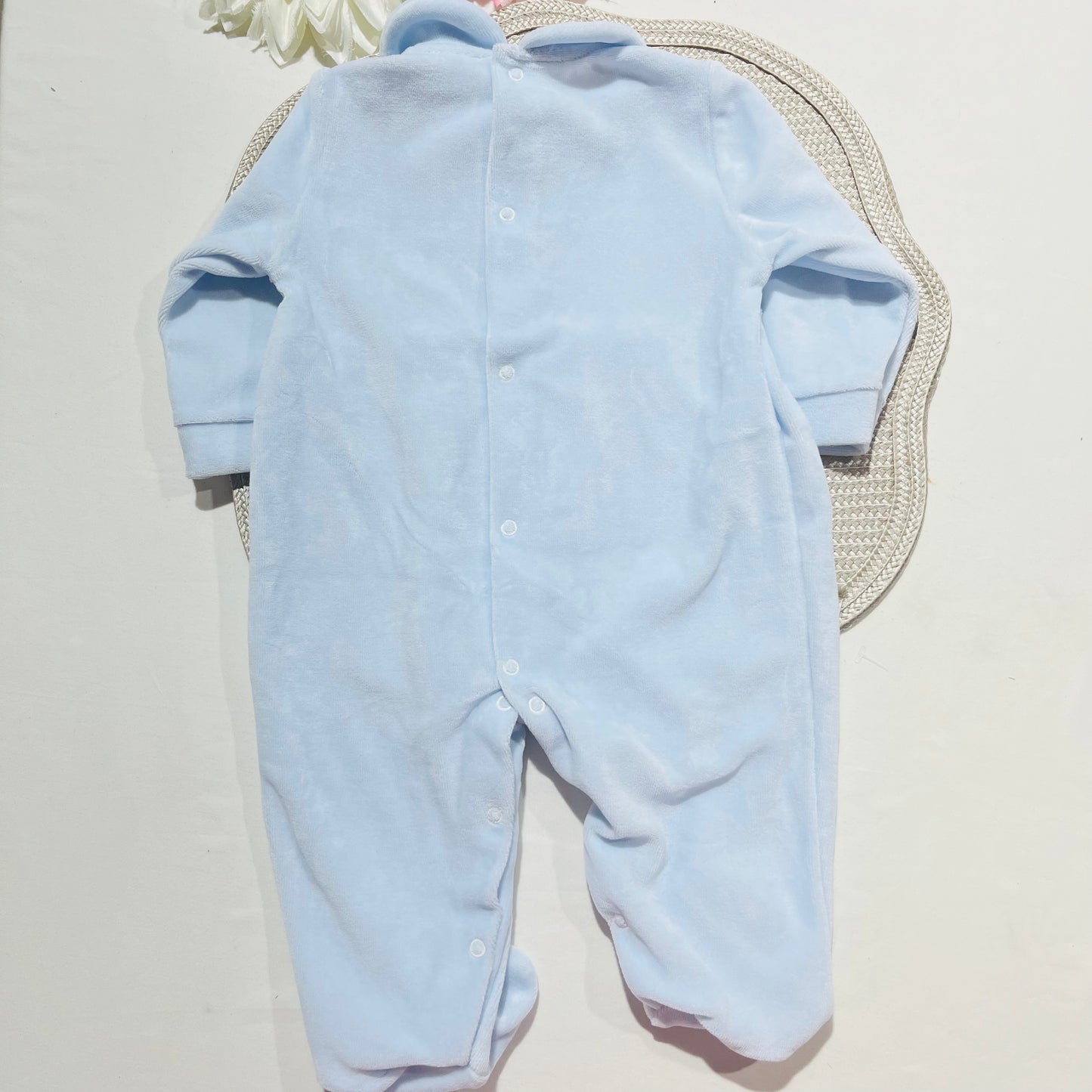 Babygrow em veludo - Favo de mel - 1 aos 12M - Azul bebé
