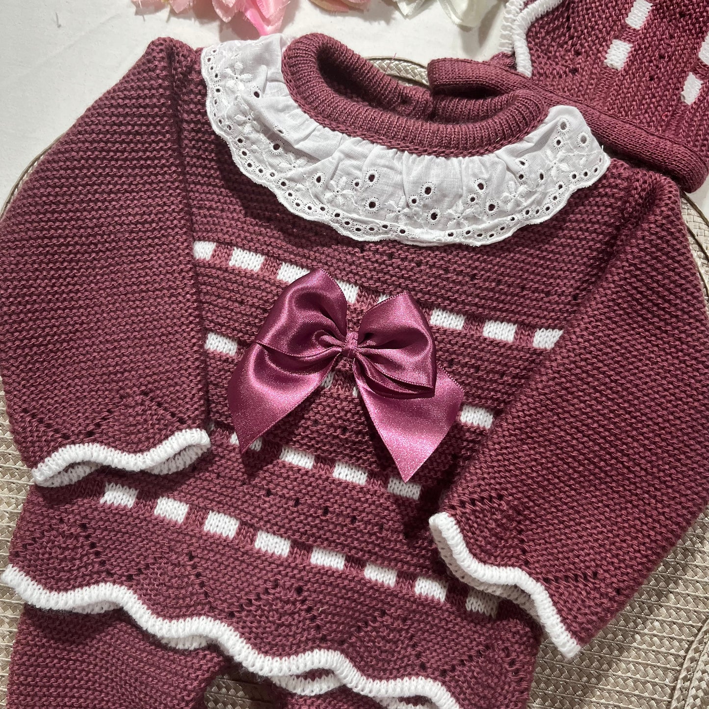 Conjunto em malha para bebé, Clara - 1/3M - Beringela