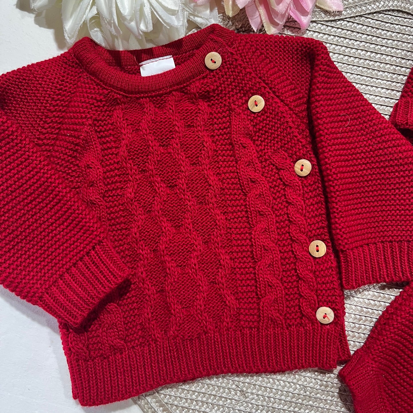 Conjunto em malha para bebé 3 peças - 0/3M - Vermelho