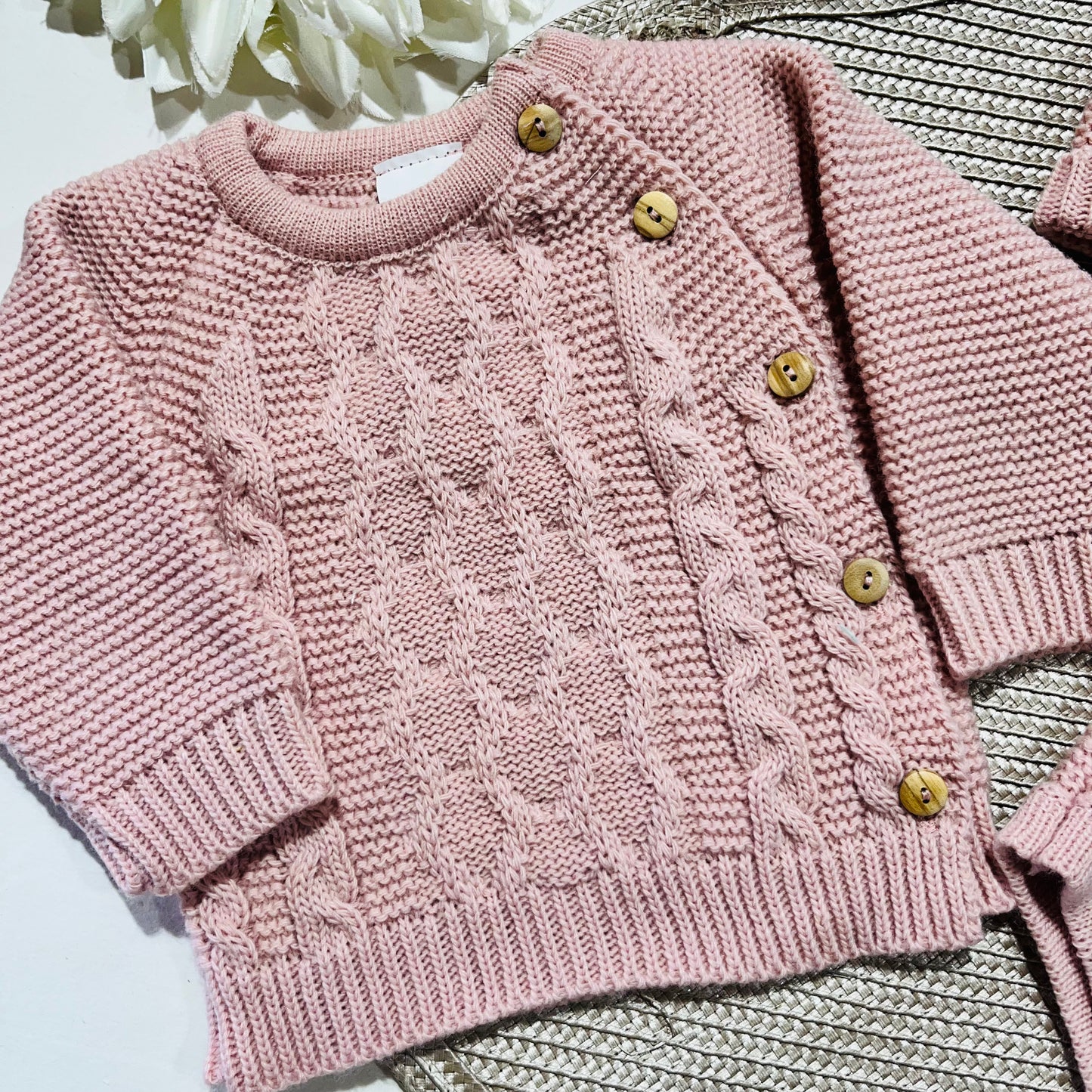 Conjunto em malha para bebé 3 peças - 0/3M - Rosa velho