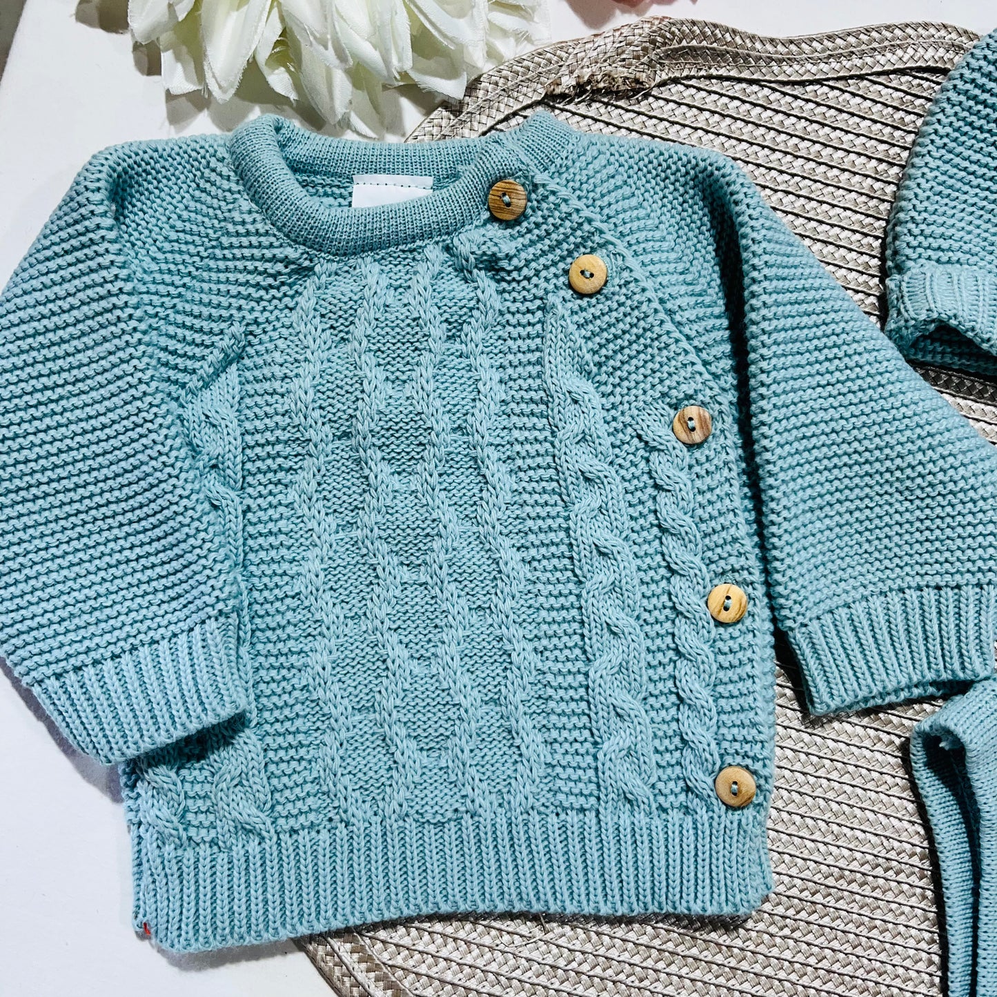 Conjunto em malha para bebé 3 peças - 0/3M - Verde água