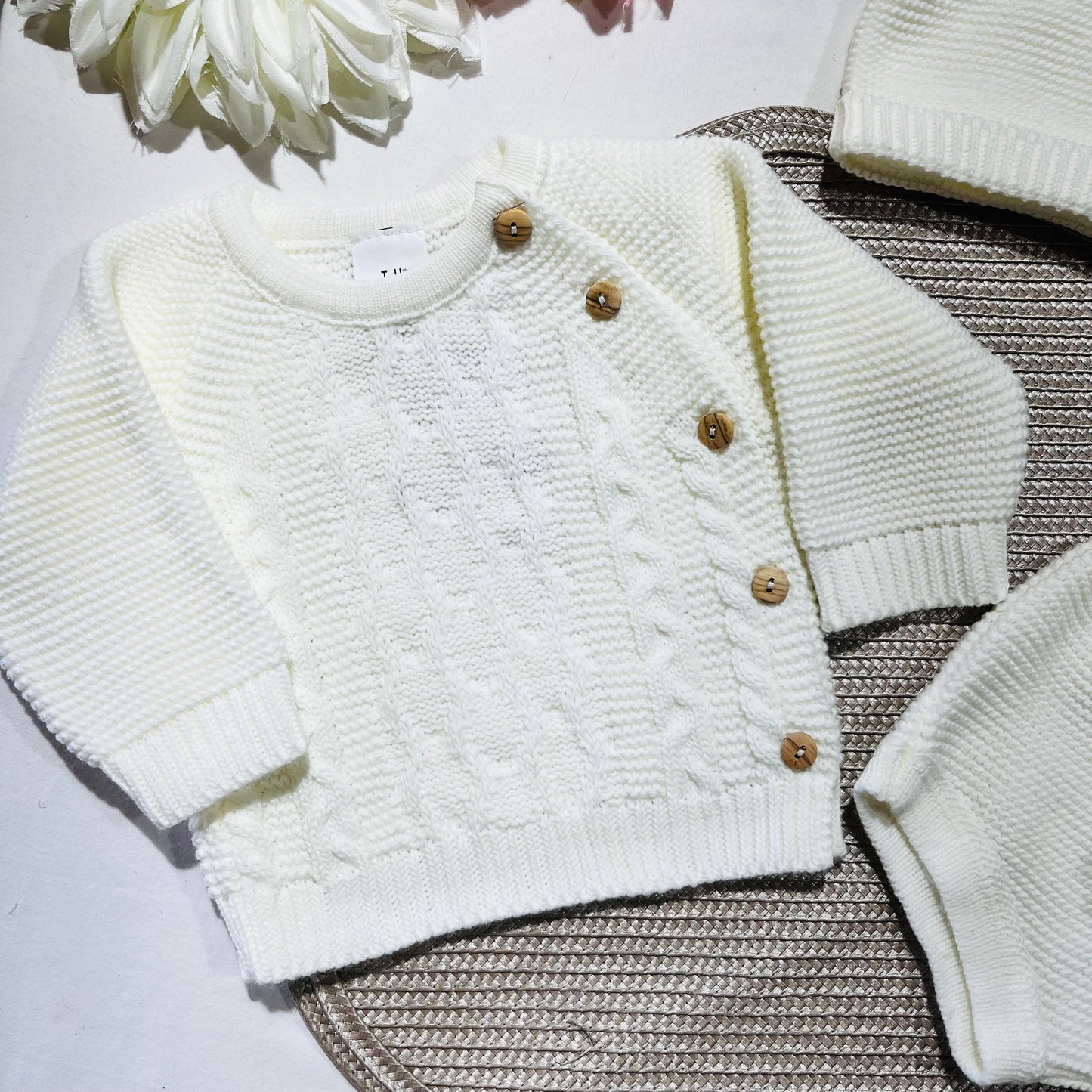 Conjunto em malha para bebé 3 peças - 0/3M - Pérola