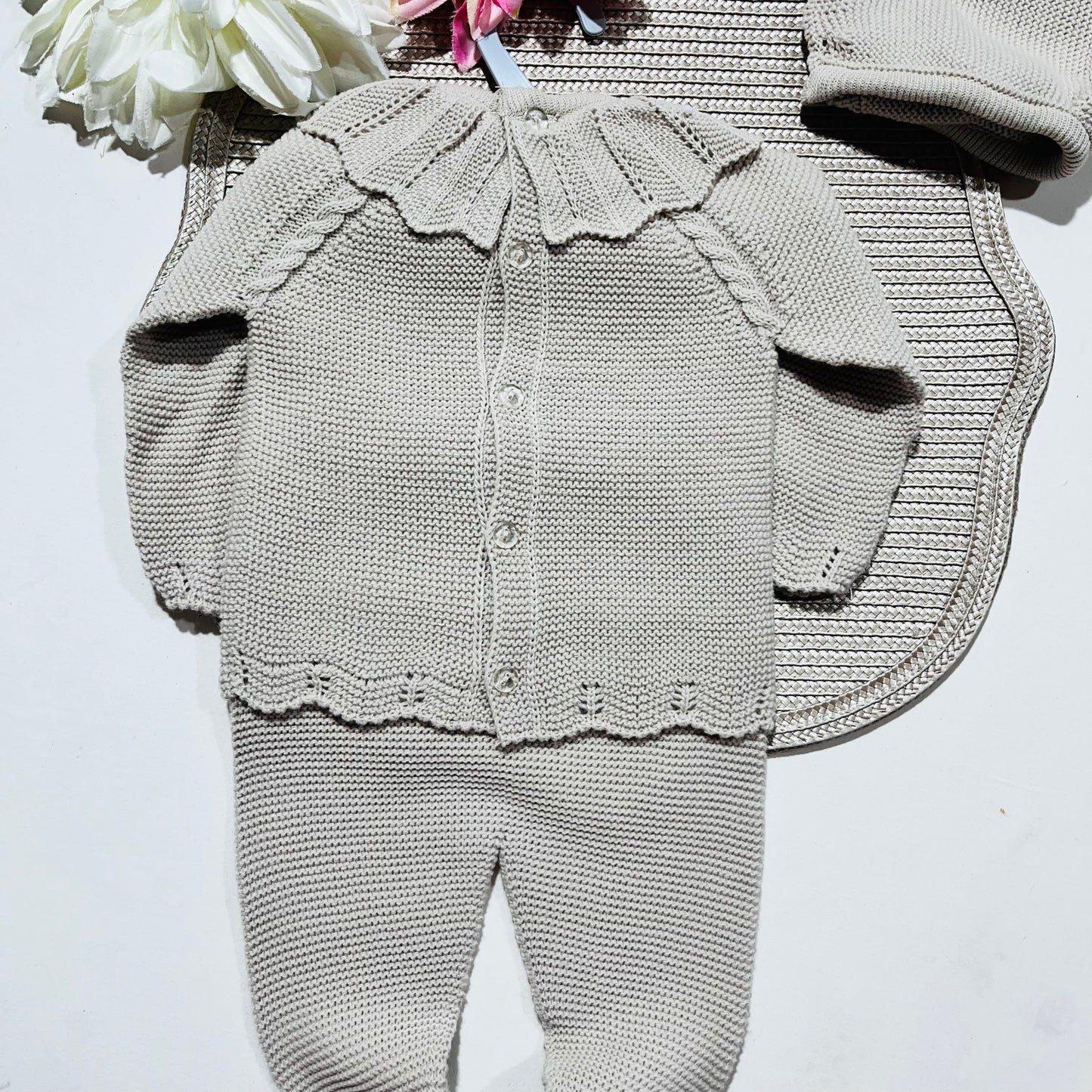 Conjunto de malha para bebé - Areia - 3 aos 12M