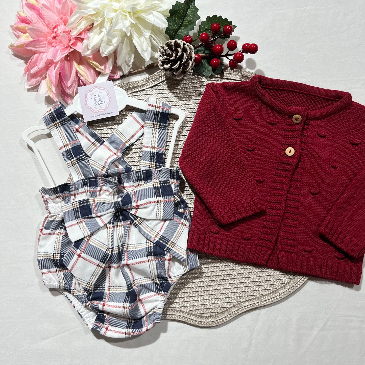 Conjunto Casaco e fofo com laço para bebé - 1 aos 12M - Vermelho