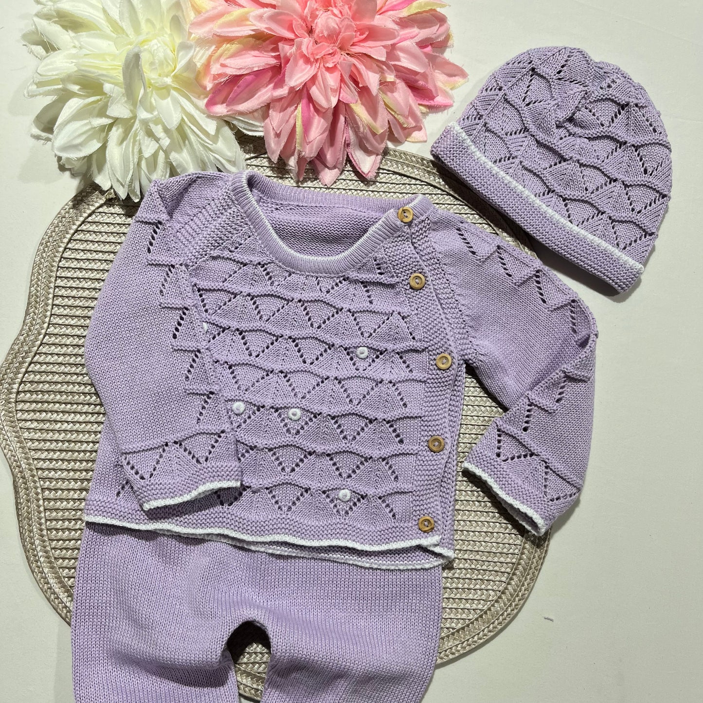 Conjunto Zizaque para bebé em algodão - 0/3M - Lavanda