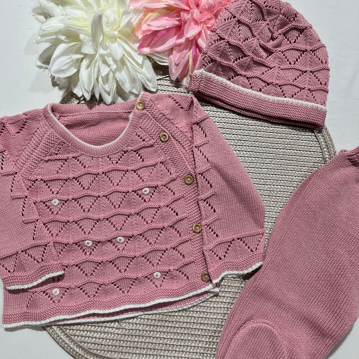 Conjunto Zizaque para bebé em algodão - 0/3M - Rosa velho