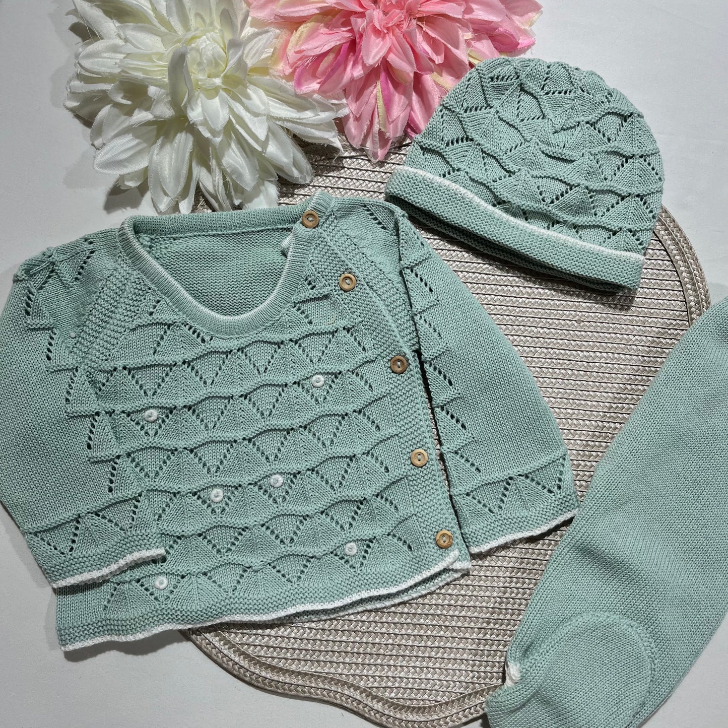 Conjunto Zizaque para bebé em algodão - 0/3M - Verde seco