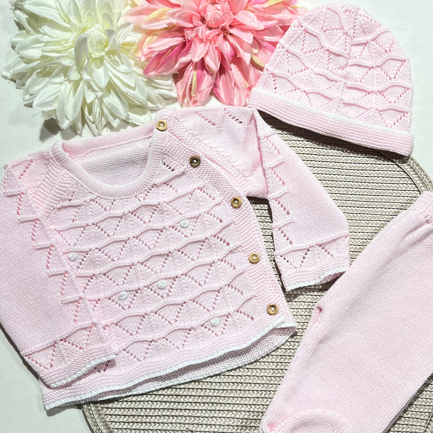 Conjunto Zizaque para bebé em algodão - 0/3M - Rosa bebé