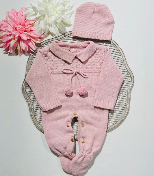 Conjunto Macacão e gorro para bebé - 0/2M - Rosa velho