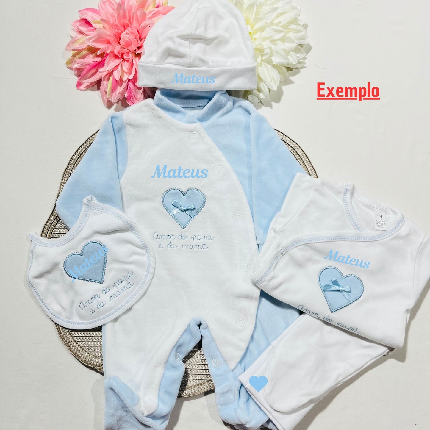 Conjunto primeira roupinha recém nascido em Veludo - Amor