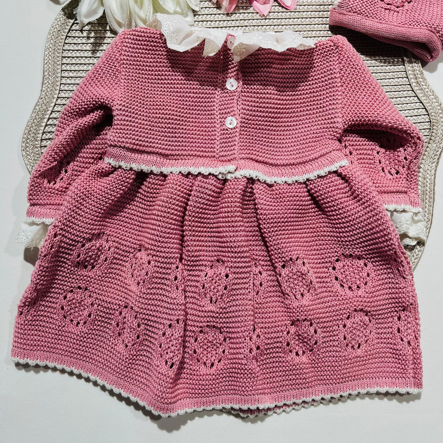 Vestido Ana em malha para bebé - 1/3 e 3/6M - Rosa velho