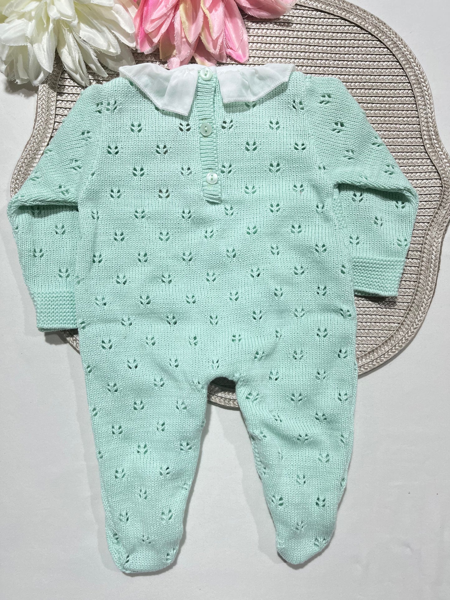 Macacão Flor para bebé - 1/3M -Verde bebé