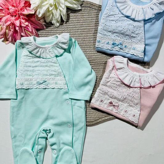 Babygrow  recém-nascido -  Algodão com bordado inglês